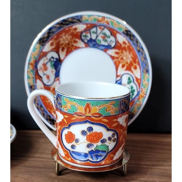 3 TAKAHASHI SAN FRANCISCO Demitasse Coffee Cups & Saucers  Multicolor & Gold Gil - Picture 4 of 16